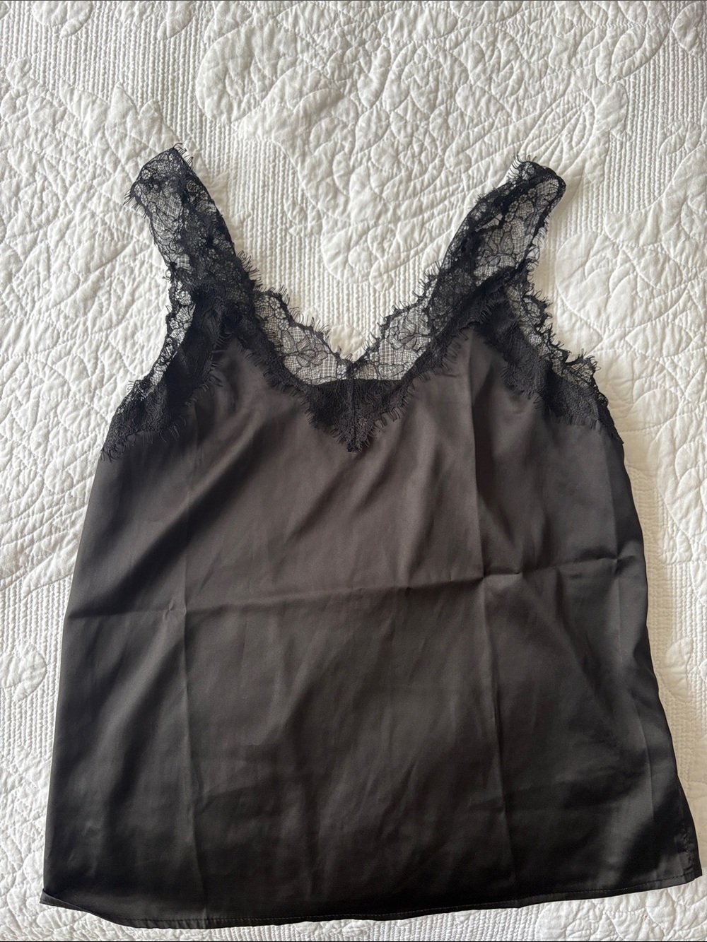 SHEIN Black Lace-Trim Satin Slip
